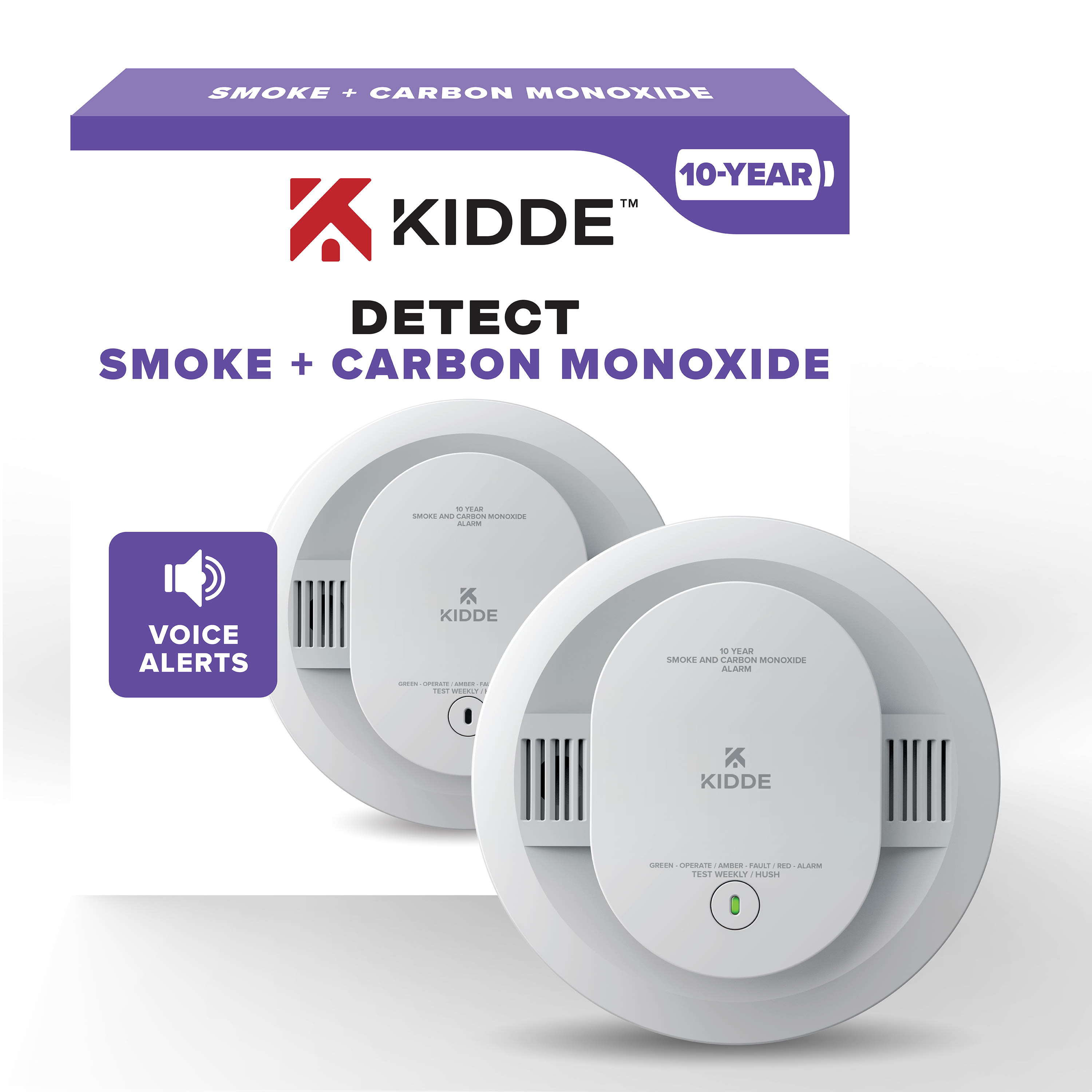 DETECT Combination Smoke & Carbon Monoxide Alarm, 10Year Battery Powered with Voice Alerts