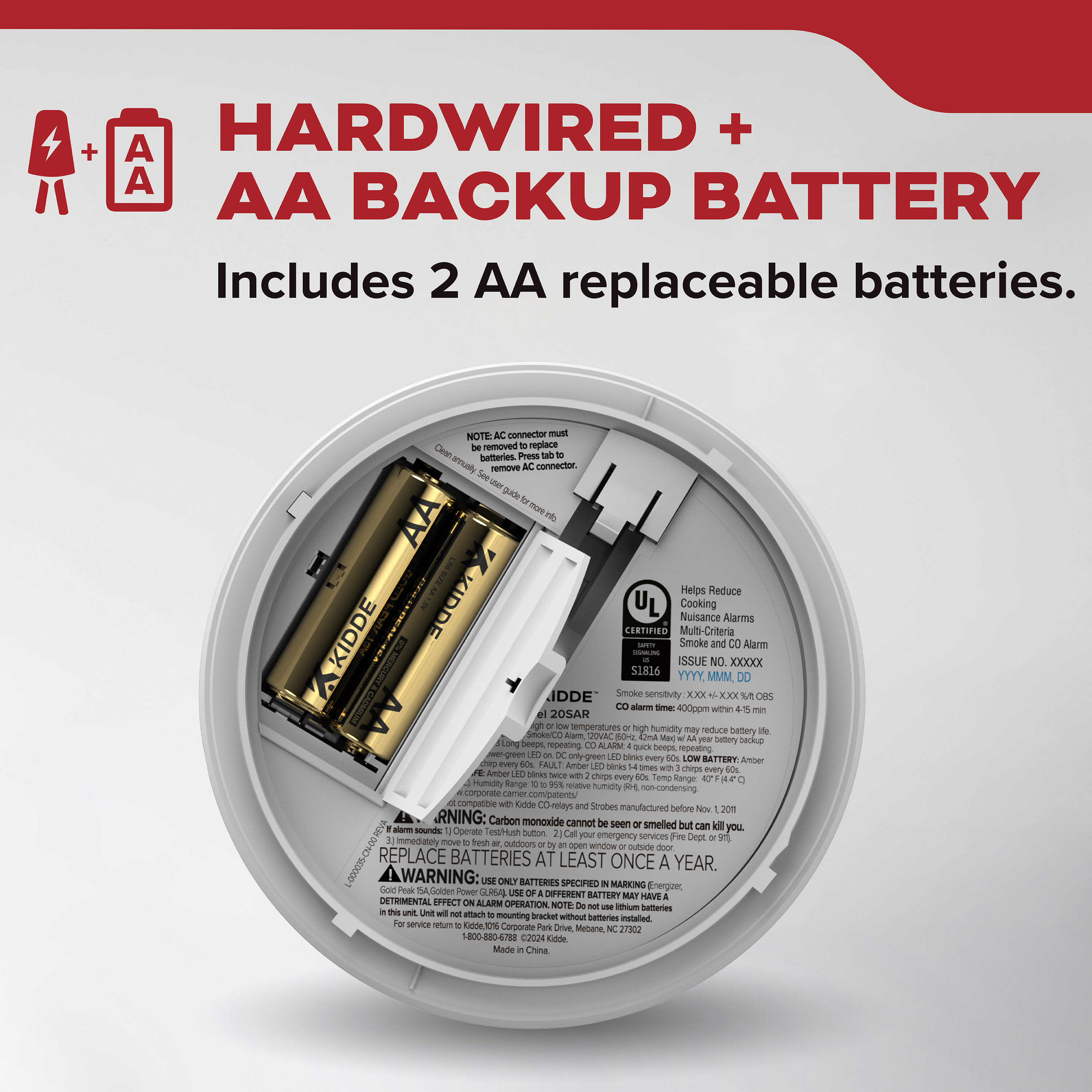 DETECT Smoke Alarm, Hardwired with AA Backup Battery 20SAR | Kidde