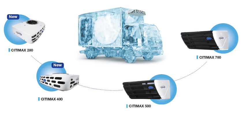 Carrier Transicold Citimax Refrigeration lineup with ice cold truck