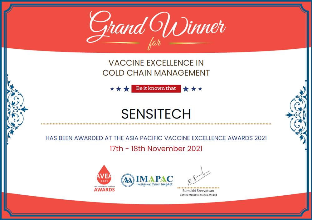 Sensitech Asia Vaccine Award 2021 certificate
