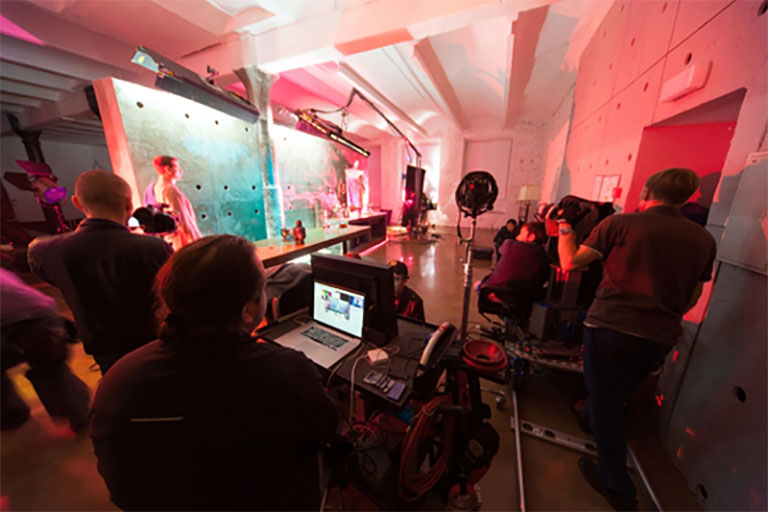 Film studio lighting and crew