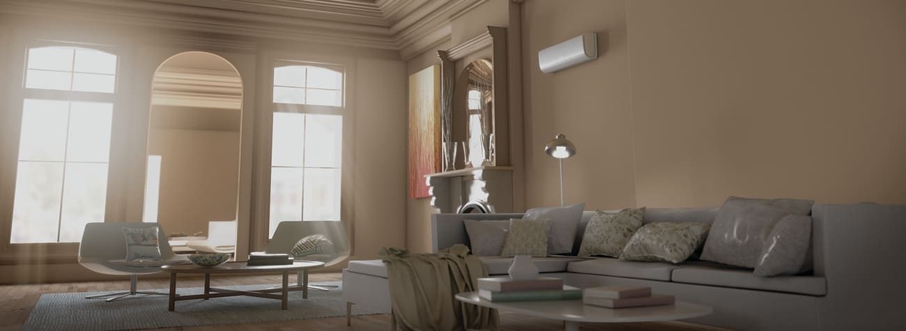A living room with ductless ac installed shows the context of how do mini splits work
