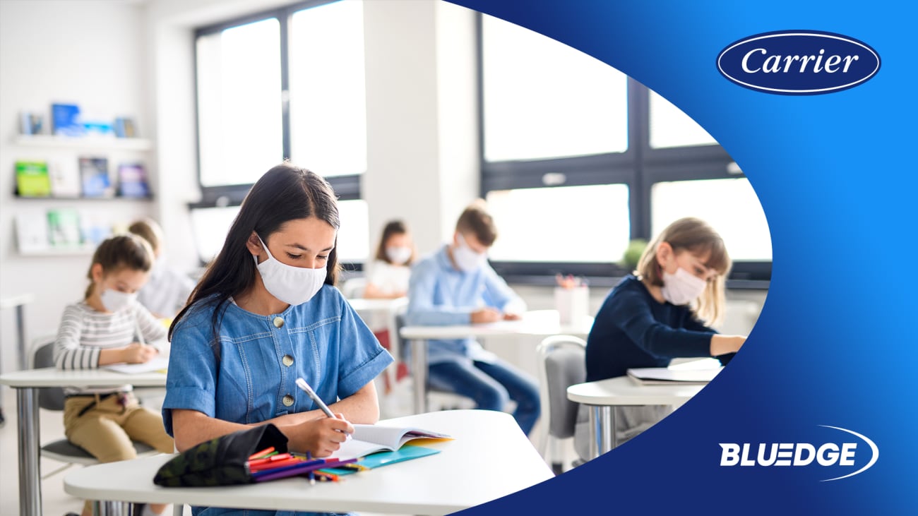 Carrier Corporate, Healthy Buildings, Healthy Buildings Program, American Rescue Plan, BluEdge, BluEdge K-12 program, OptiClean air scrubber, combat COVID-19