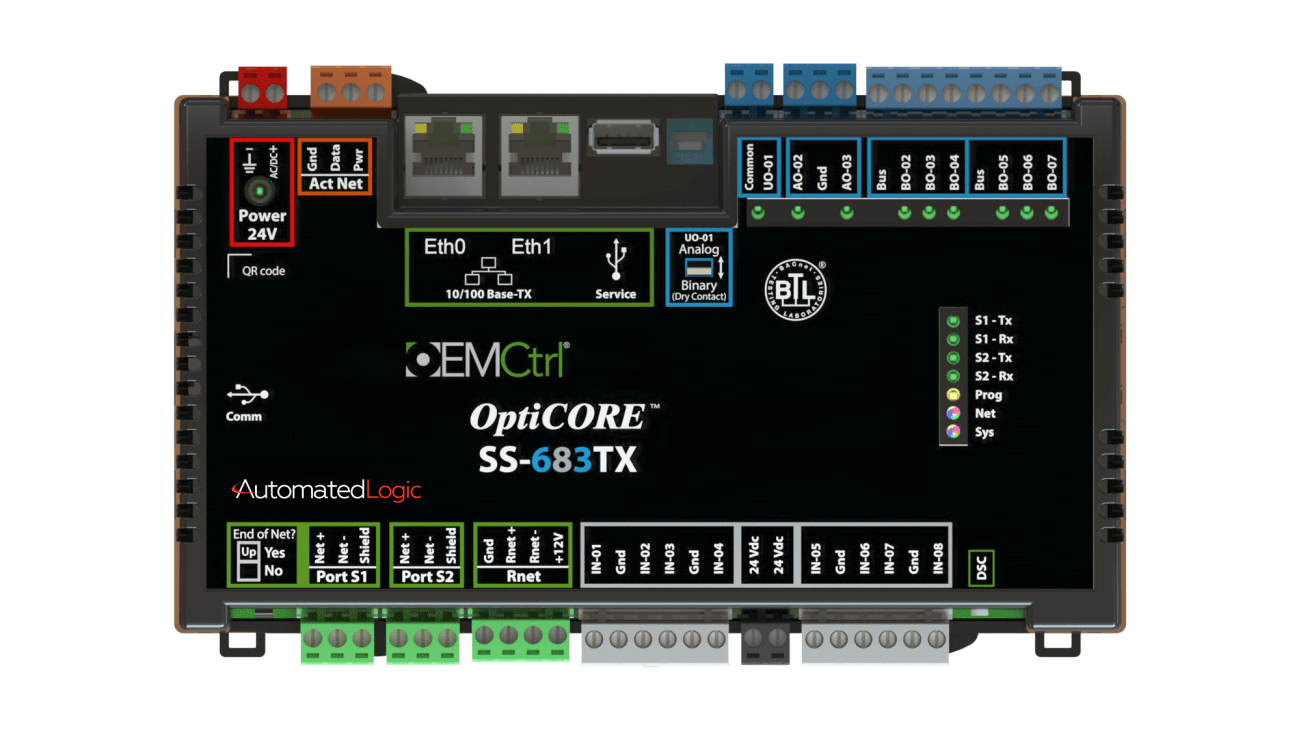 Front view of the OptiCORE SS-683TX small application controller