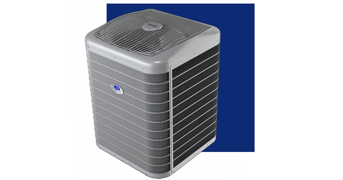 a carrier heat pump with a blue background