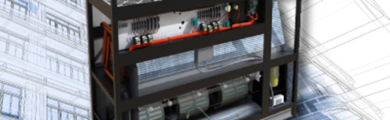 Computer room air conditioning unit shown with transparent side