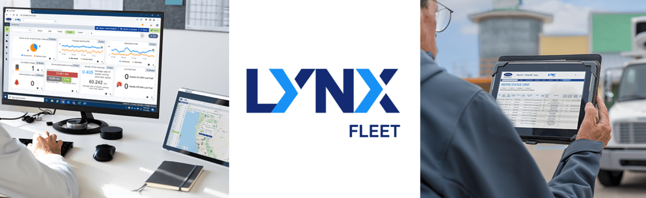 Carrier Transicold Lynx Fleet logo with images of desktop and tablet applications