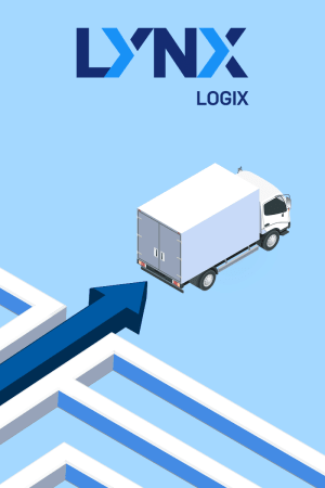 Lynx Logix logo above illustration of truck exiting a maze on a light blue background
