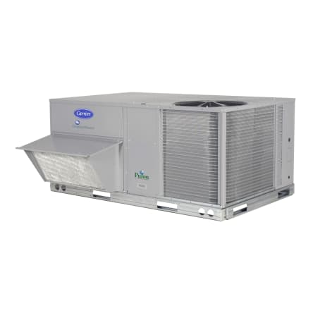 WeatherMaker® 50TCQ rooftop units were designed to be easy to install, maintain, and operate, with customer-requested features including a gage port, centralized control center, plug-and-play accessory board, "no-strip screw" collars, and hinged access panels. 