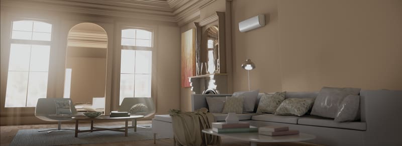 A living room with ductless ac installed shows the context of how do mini splits work