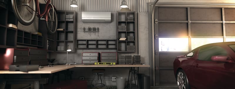 mini split air conditioning installed in garage shows what is a ductless air conditioner