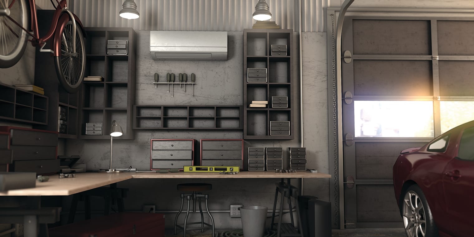 garage-with-wall-mounted-ductless-mini-split-for-garage-installed