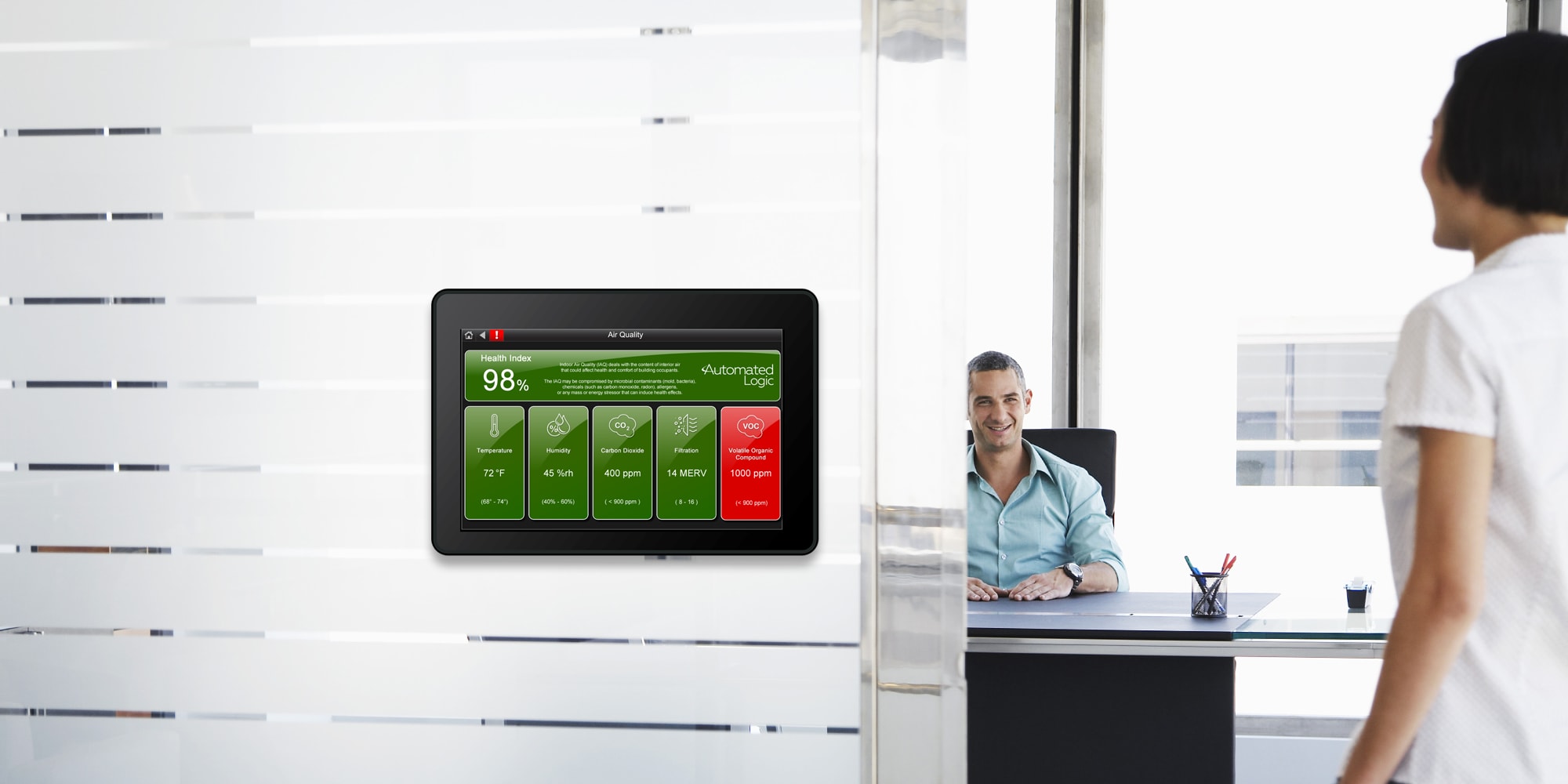 OptiPoint IAQ Display - Get a real-time view of your energy usage and system status with vivid, easy-to-understand displays
