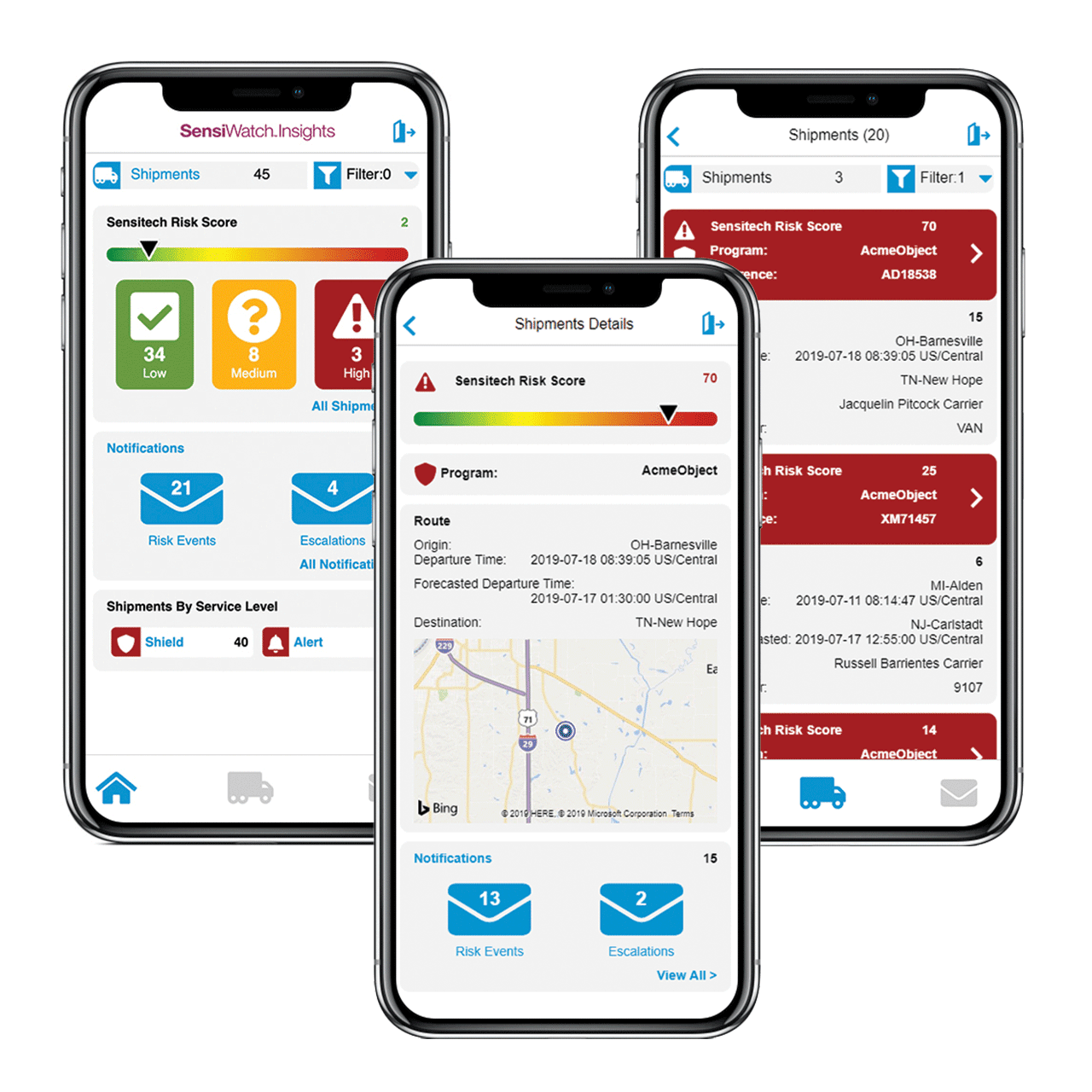 SensiWatch Insights app screens