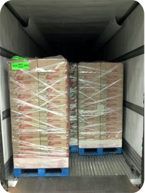 Polyethylene pallet covers Pallets in truck wrapped in polyethylene