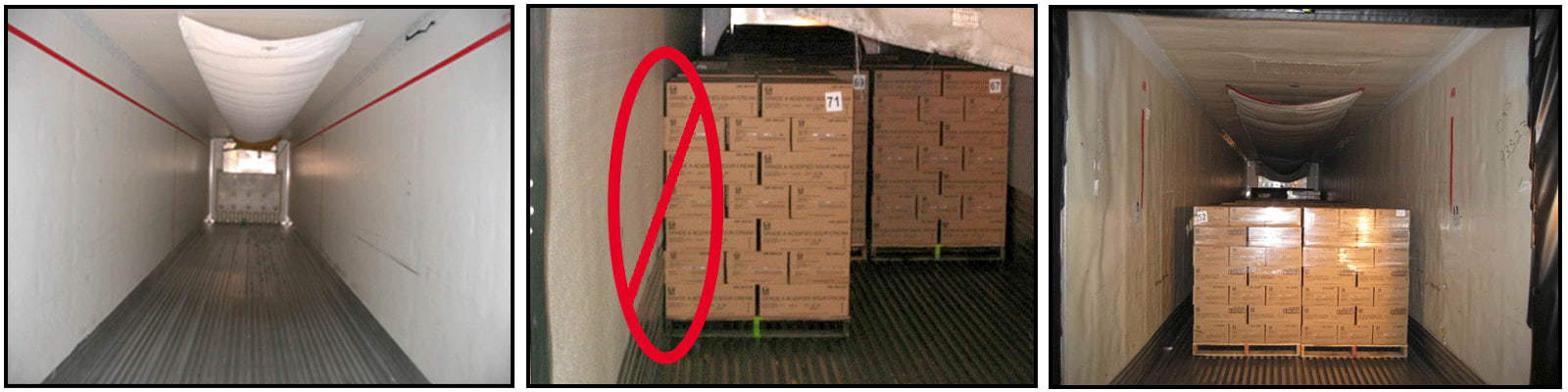 Photos of Correct and Incorrect Pallet Locations Photos of correct and incorrect pallet locations inside trailer