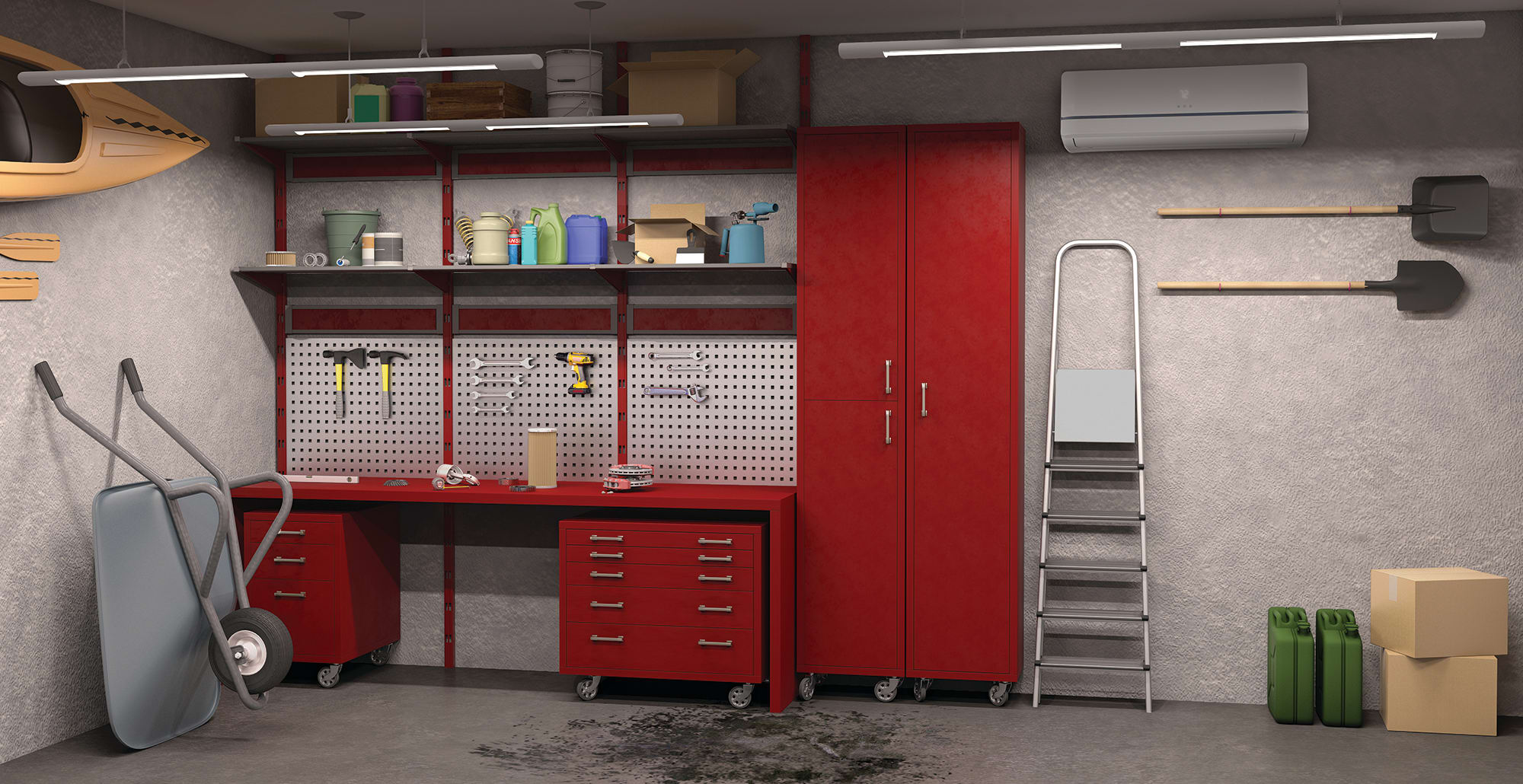 Garage showing ductless air conditioner for garage, or a mini split for garage Garage showing ductless air conditioner for garage, or a mini split for garage
