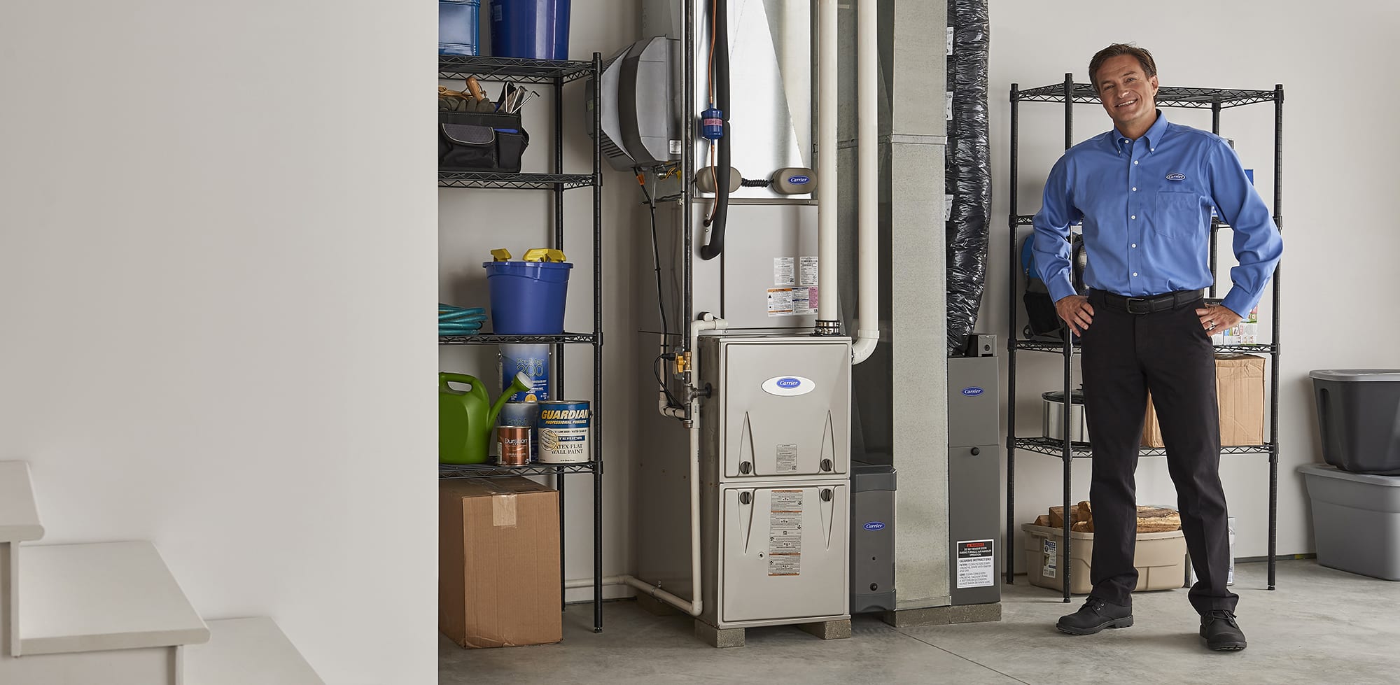 a carrier dealer standing up to explain how to buy a furnace