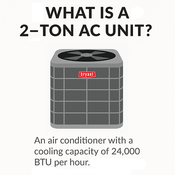 bryant-what-is-a-2-ton-ac-unit-infographic Infographic explaining that a 2-ton AC unit provides 24,000 BTU per hour of cooling capacity