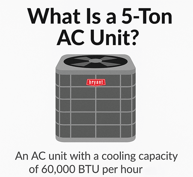 bryant-what-is-a-5-ton-ac-unit-infographic Infographic explaining that a 5-ton AC unit delivers 60,000 BTU per hour of cooling,