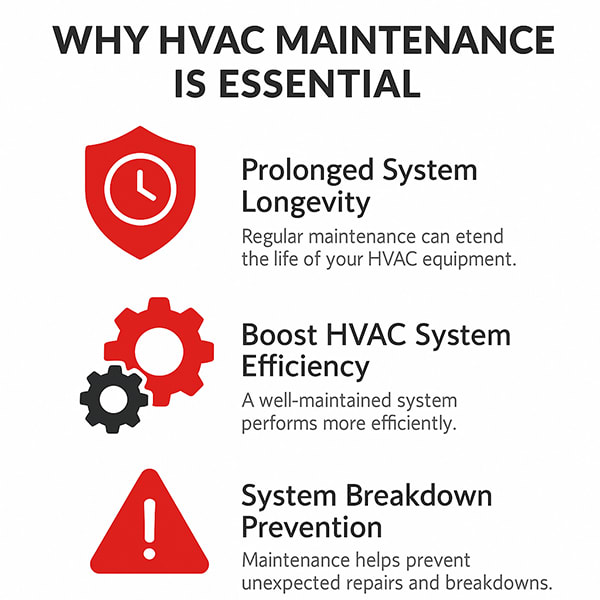 why-hvac-maintenance-is-essential-bryant-infographic Infographic by Bryant highlighting why HVAC maintenance is essential, featuring icons and text explaining system longevity, improved efficiency, and breakdown prevention.