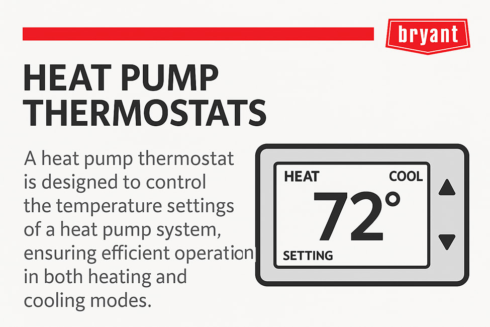 bryant-heat-pump-thermostats-infographic Bryant-branded infographic explaining how heat pump thermostats control the temperature settings of a heat pump system.