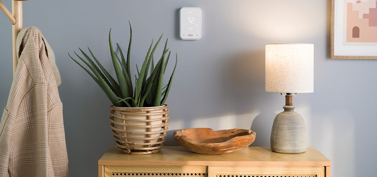 a carrier smart thermostat replacement installed in entryway a carrier smart thermostat replacement installed in entryway