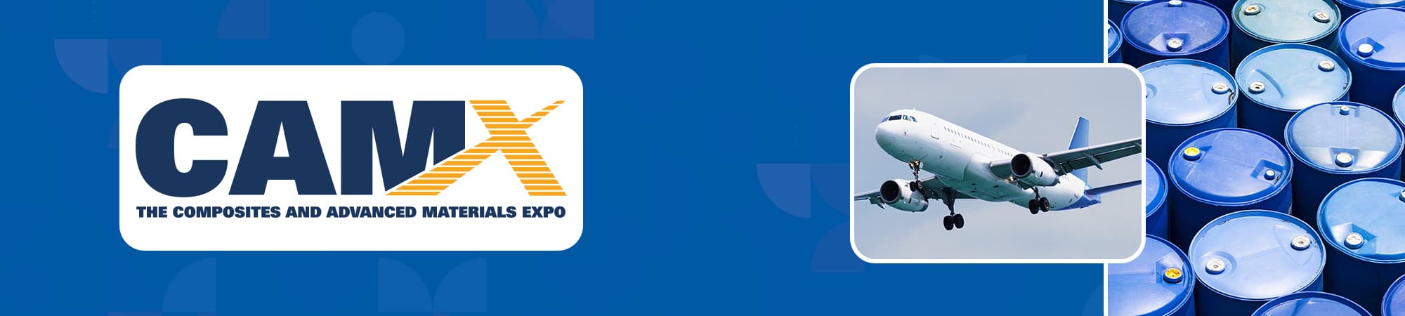 CAMX logo with images of airplane and chemical barrels