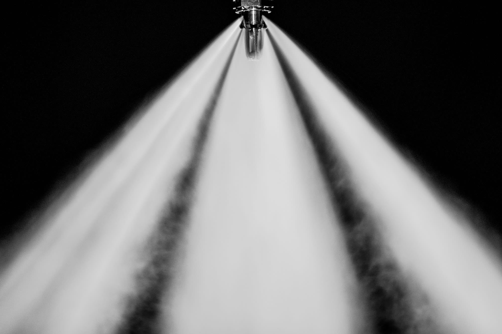 Water mist discharge with a Marioff HI-FOG sprinkler. Water mist discharge with a Marioff HI-FOG sprinkler.
