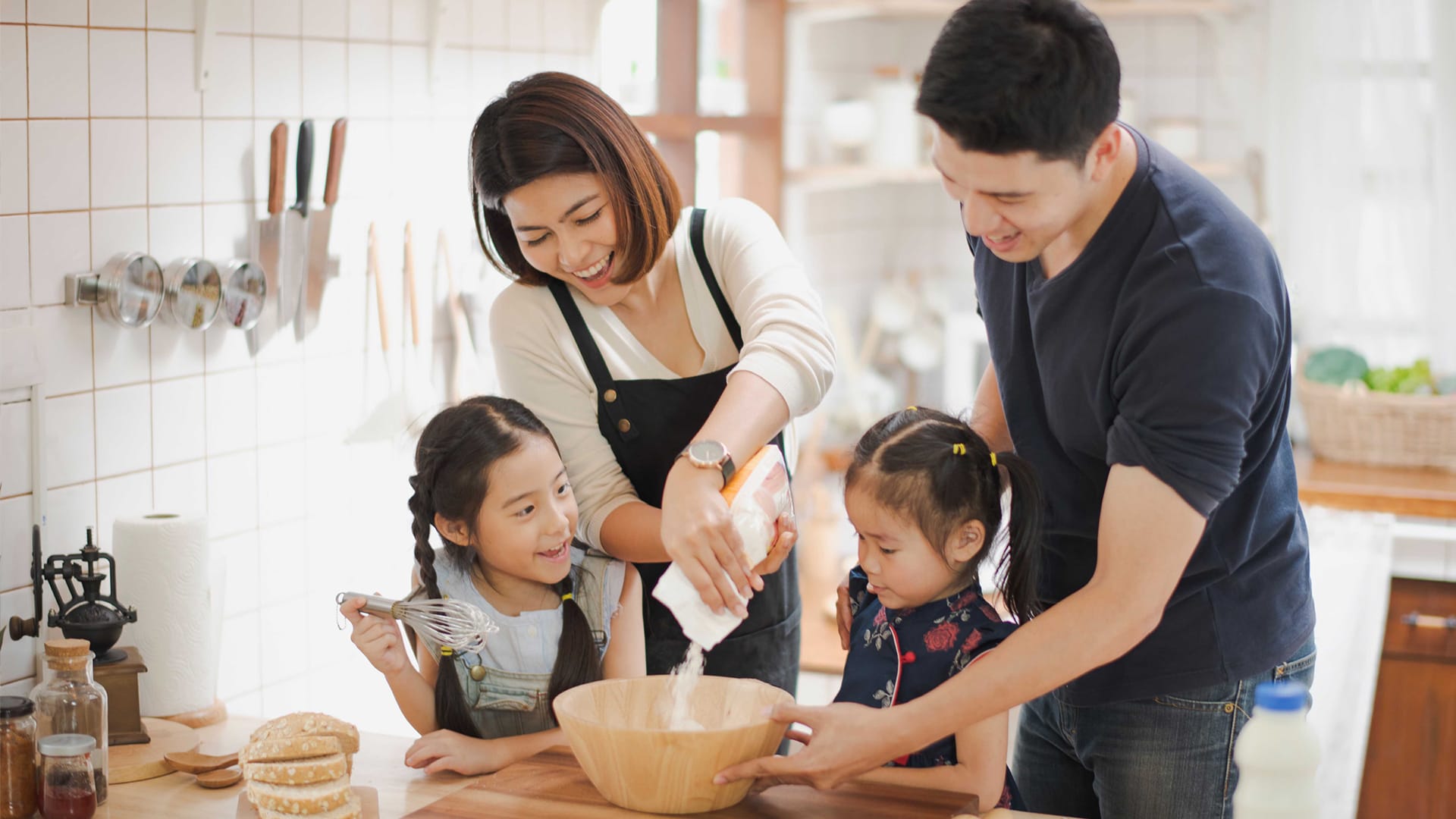 family working in kitchen