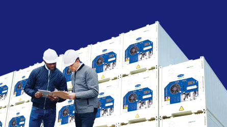 Workers with refrigerated containers using Lynx