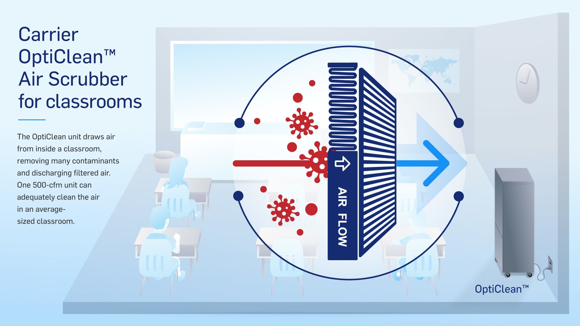 Carrier OptiClean™ Dual-Mode Air Scrubber & Negative Air Machine, Carrier Corporation, Healthy Buildings, Best Invention of 2020, Mobile Air Purifier, Healthy Indoor Air Quality