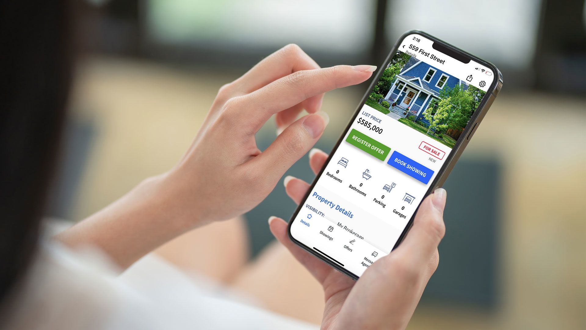 Real estate agent using BrokerBay app on phone to schedule a showing.