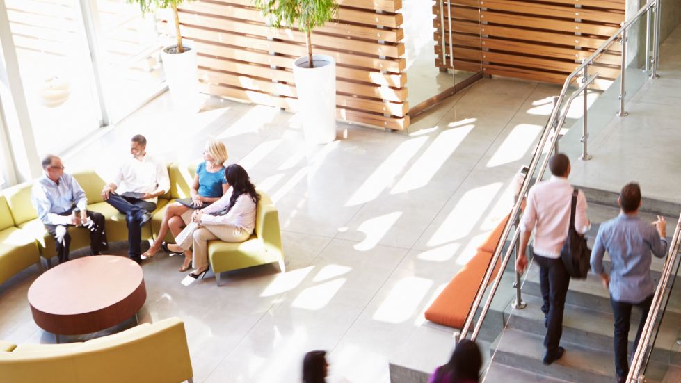 Healthy Buildings Photo of Employees in an Office Building, Carrier Corporation, Sustainable Buildings, Healthy Indoor Air Quality