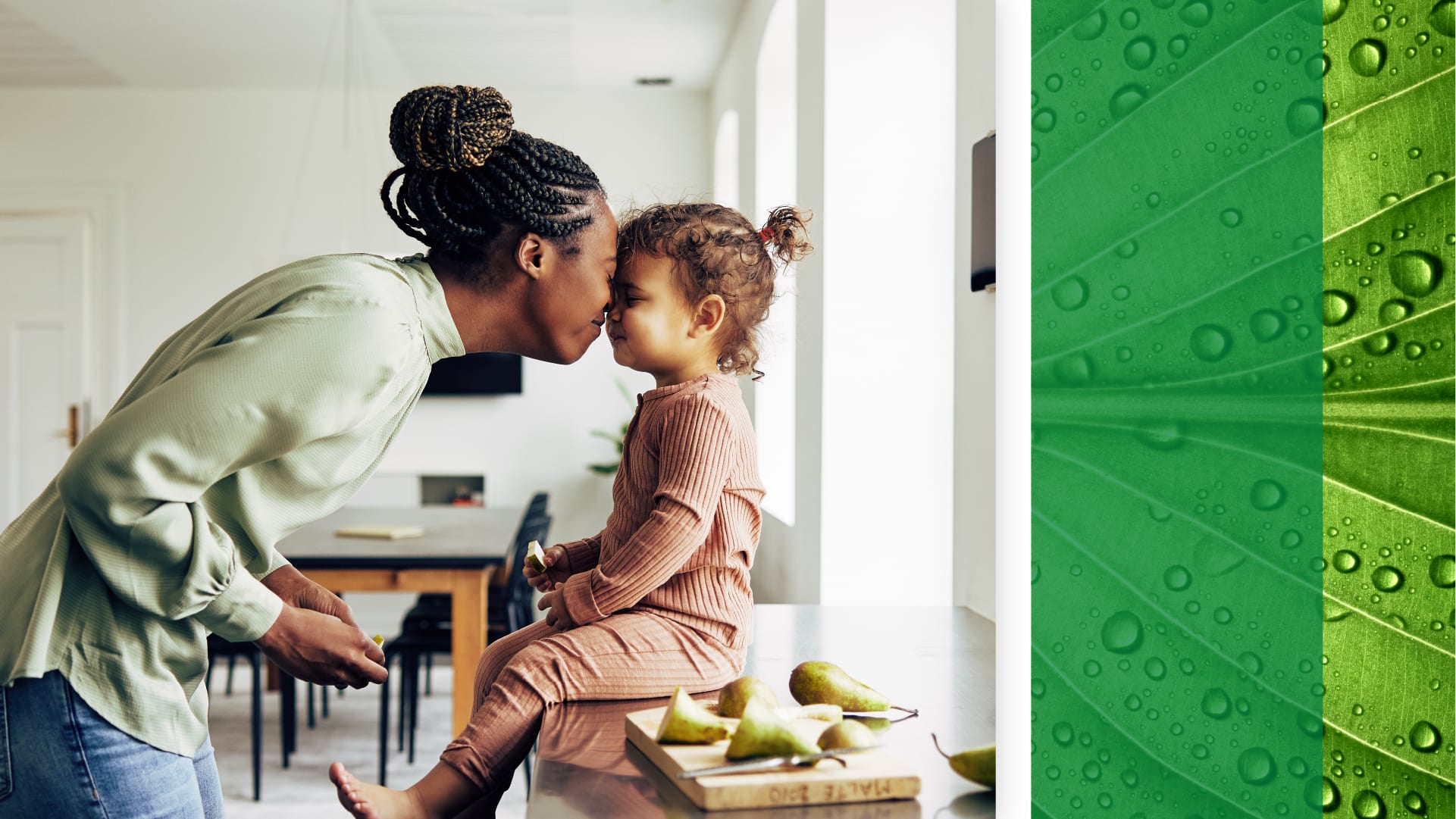 Carrier net zero mother with child and green leaf graphic