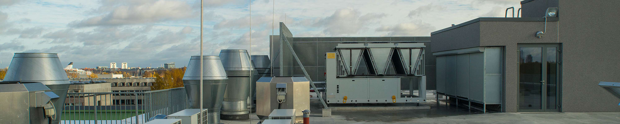 Various HVAC equipment on a rooftop