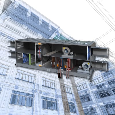 Air handling unit drawing shown with transparent sides
