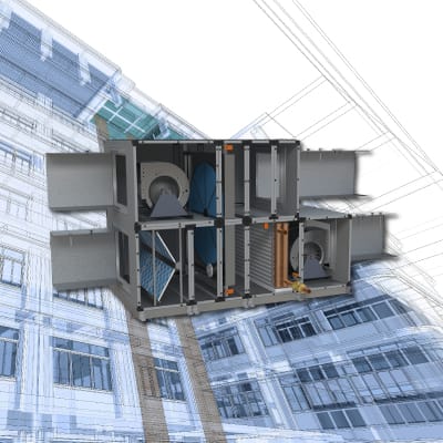 Dedicated outside air unit drawing shown with transparent sides
