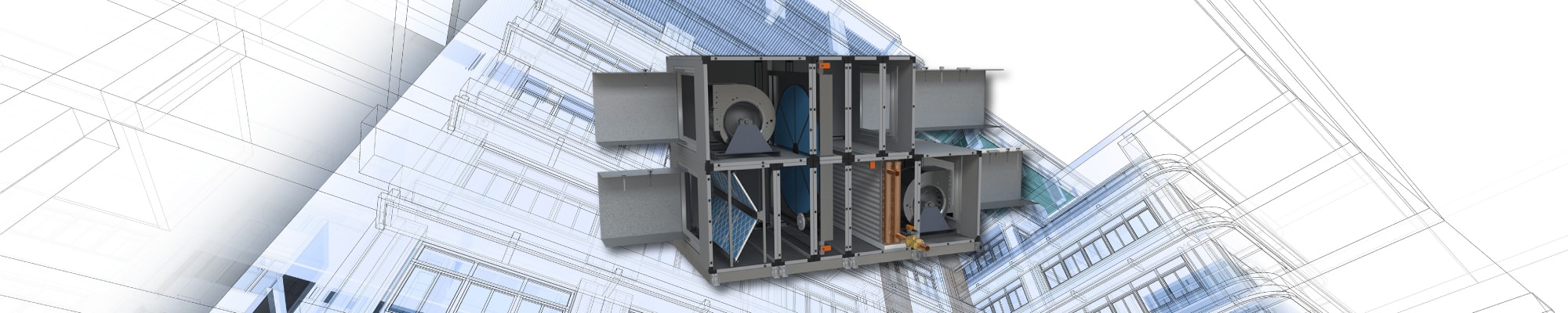 Dedicated outside air unit drawing shown with transparent sides