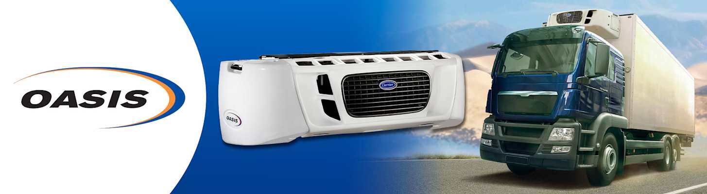 Carrier Oasis Truck Refrigeration Unit with logo and vehicle
