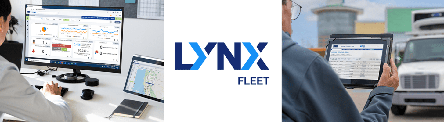 Carrier Transicold Lynx Fleet logo with images of desktop and tablet applications
