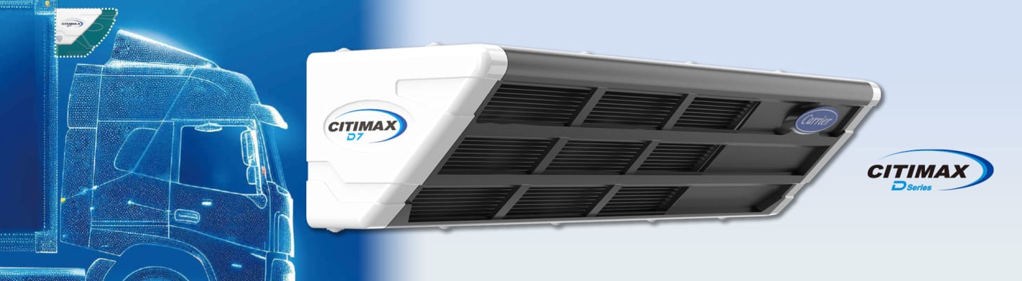 Carrier Citimax D Series Truck Refrigeration Units with logo and schematic image of cab