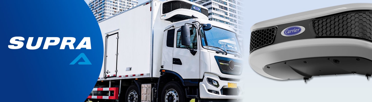 Carrier Supra A Series Truck Refrigeration Units with logo and truck