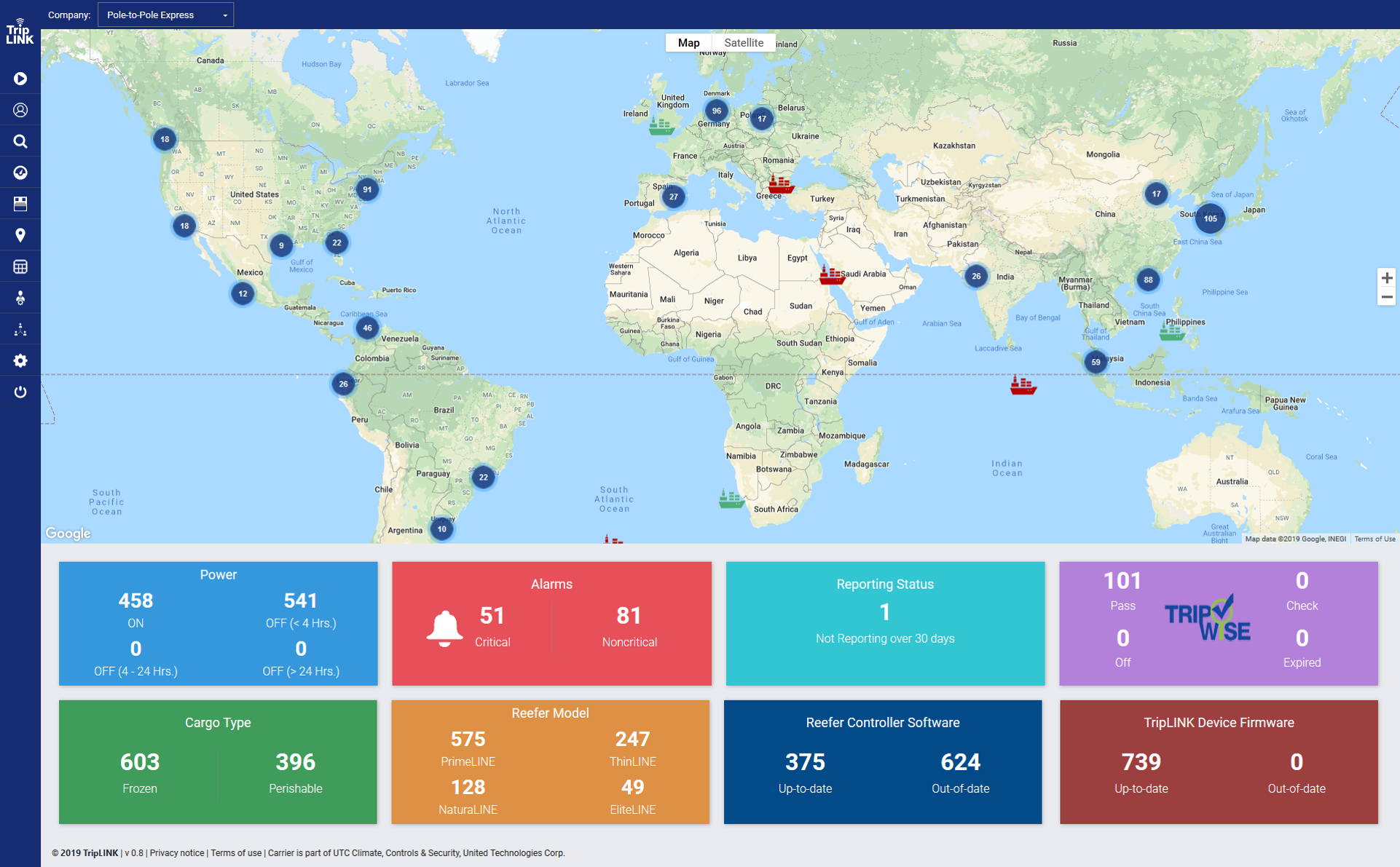 Screen snapshot of Carrier Transicold TripLINK software