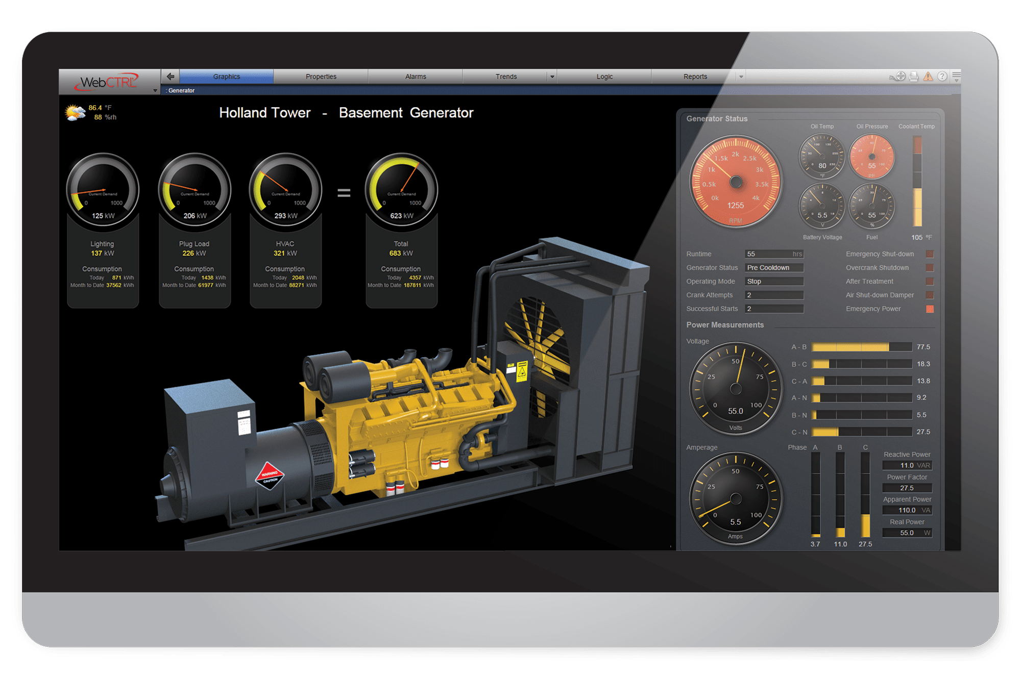 AutomatedLogic WebCtrl screen capture - generator in basement