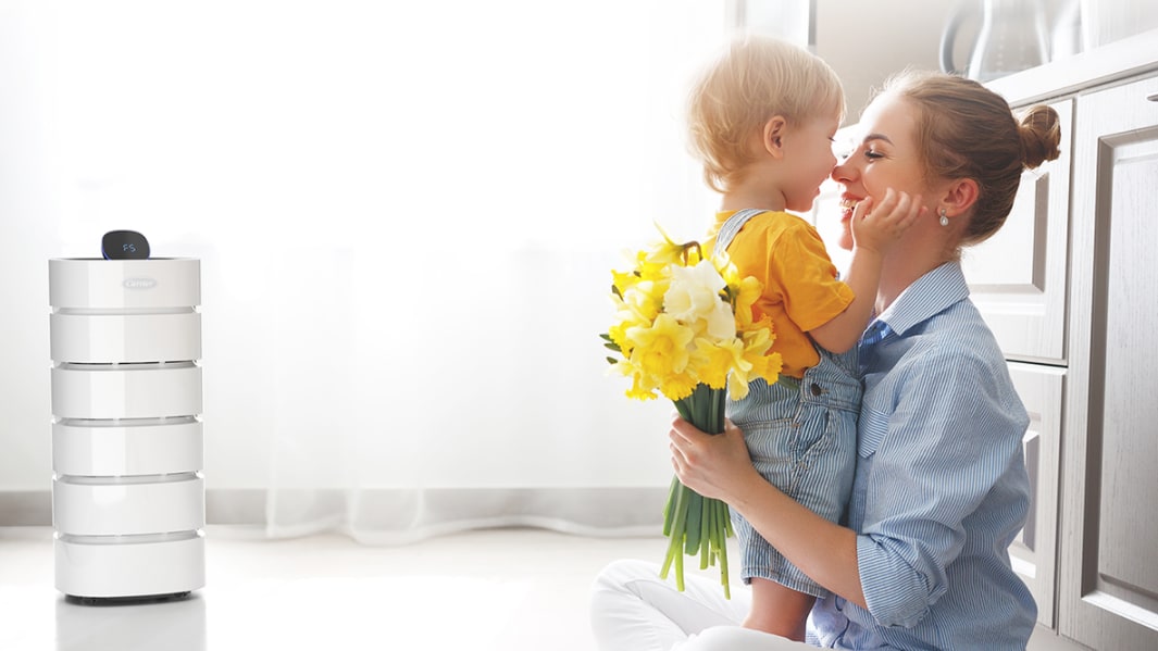 mother with flowers and child