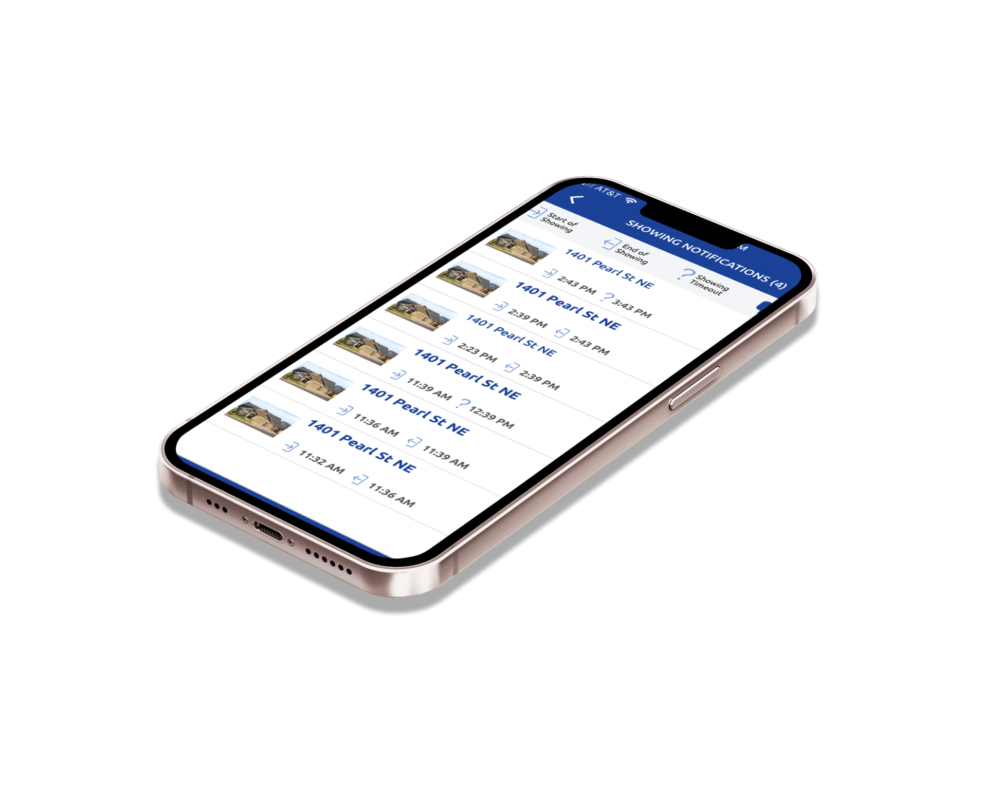Supra ekey app displaying list of home showing notifications on mobile phone angled.