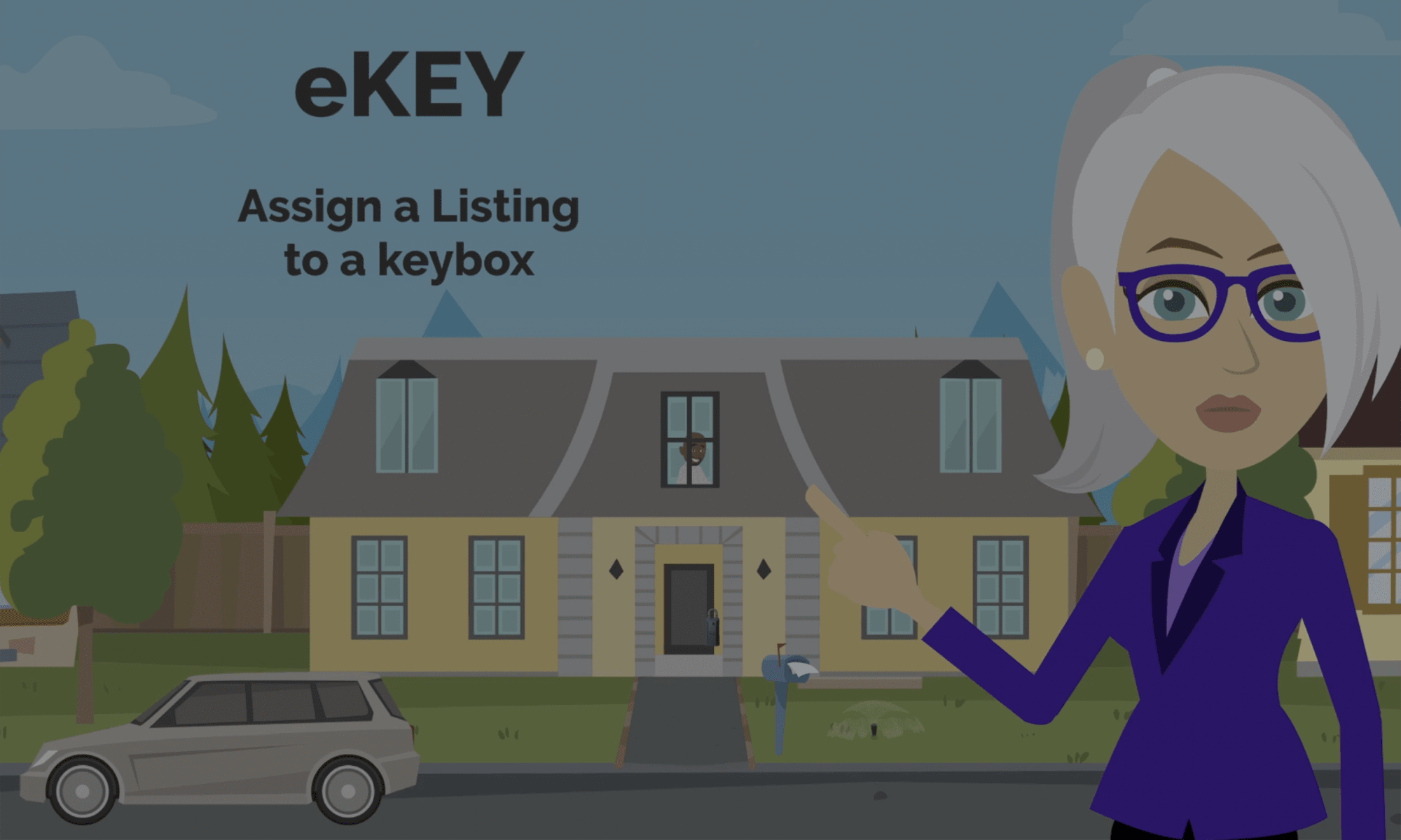 Animated style video snapshot featuring real estate agent outside home after getting a new listing