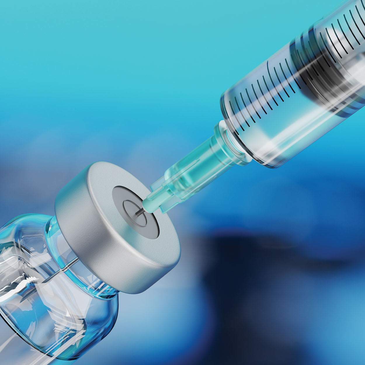 Closeup of syringe in vaccine vial