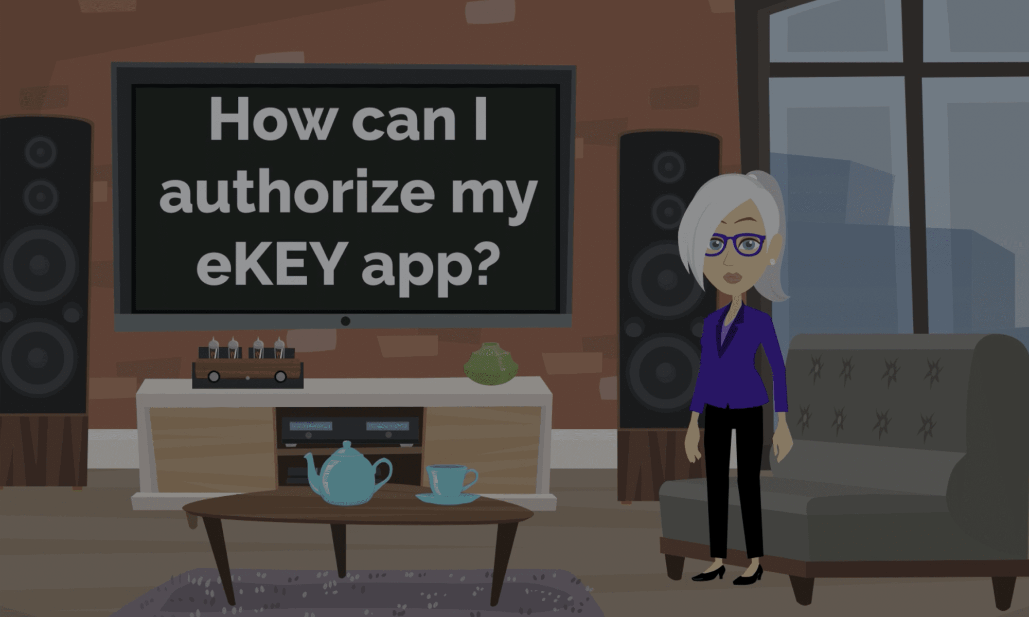 Animated style video featuring real estate agent authorizing eKEY app